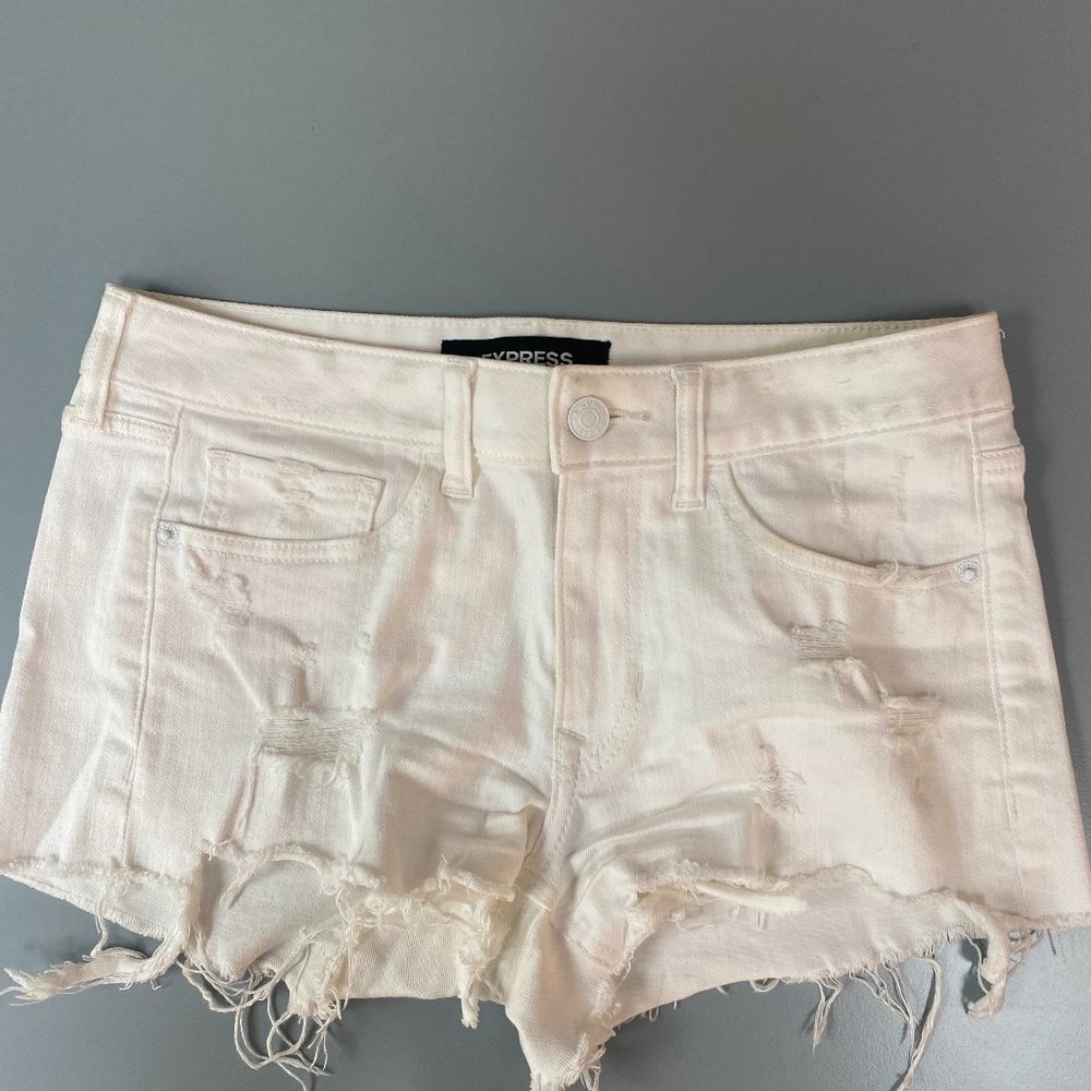 Express Shortie Low Rise distressed jean shorts